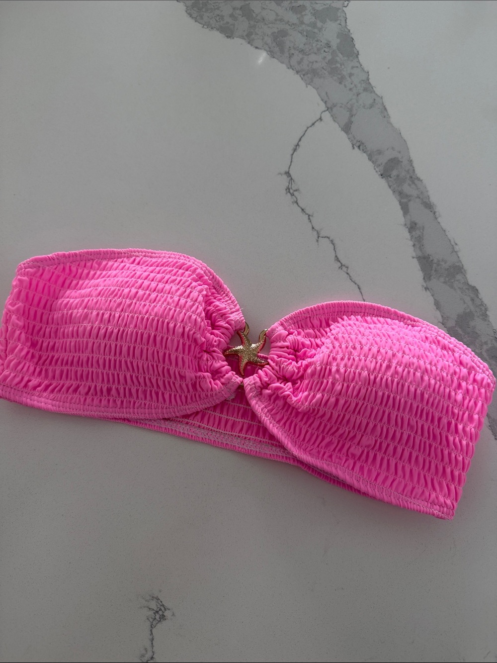 Amazon Hot Pink Strapless Smocked Bandeau with Gold Star